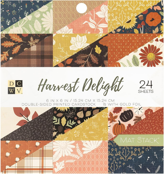 DCWV Fall Craft Supply - Harvest Delight Gold Foil Scrapbook 6x6 Paper Pad