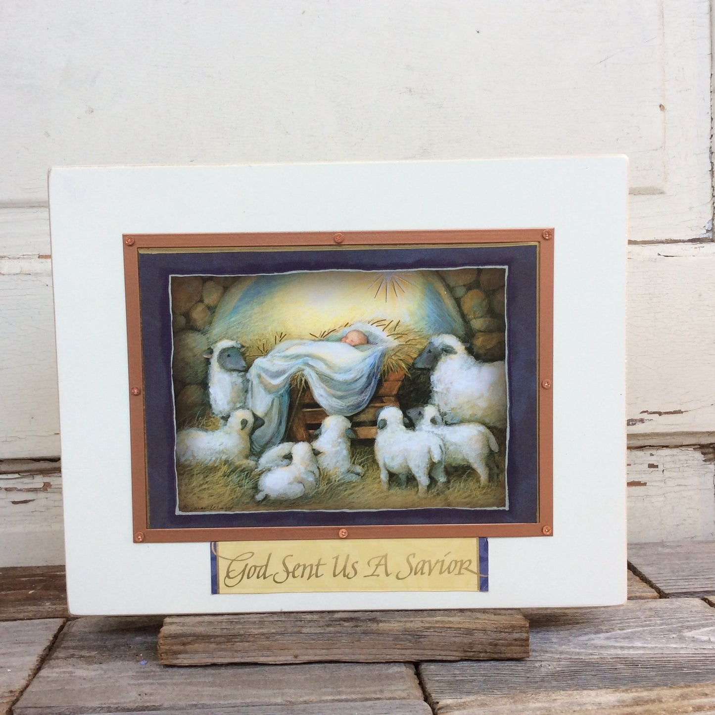 AGD Christmas Decor - God Sent Us A Savior Lambs and Manger