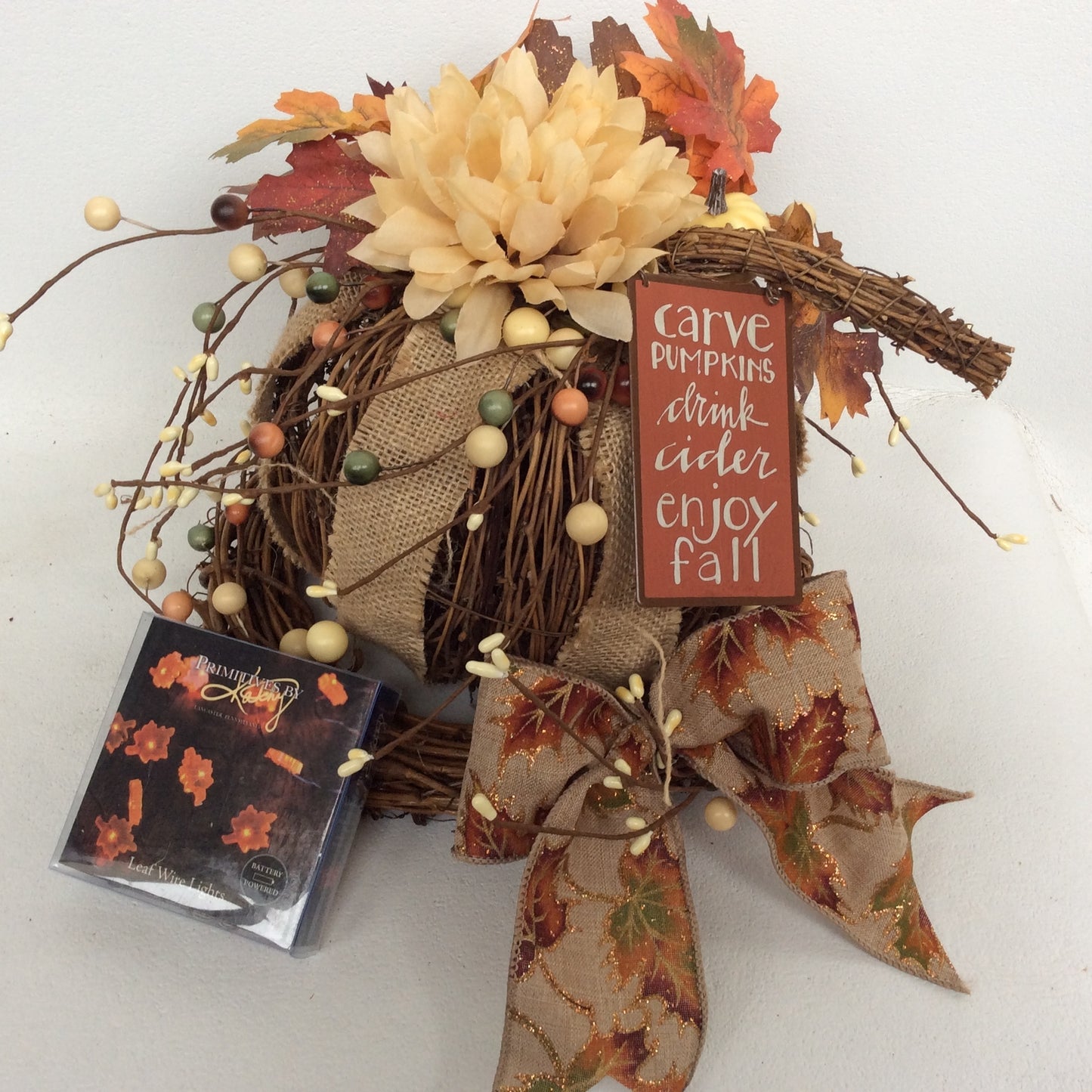 AGD Fall Decor-  Sentiments Lighted Floral Grapevine Pumpkin Display