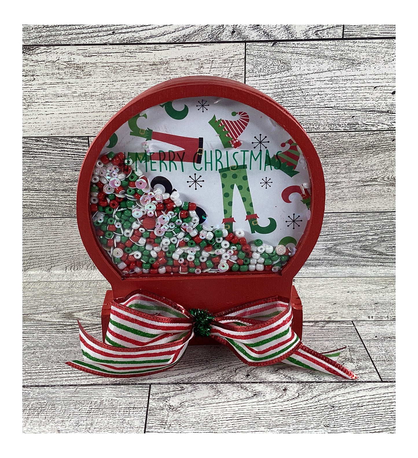 AGD Christmas Decor - Elf Legs Dry Snow Globe Chunky Wood Shaker