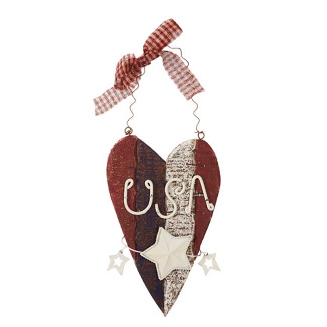Darice Patriotic Decor - Small Prim Heart USA America Sign