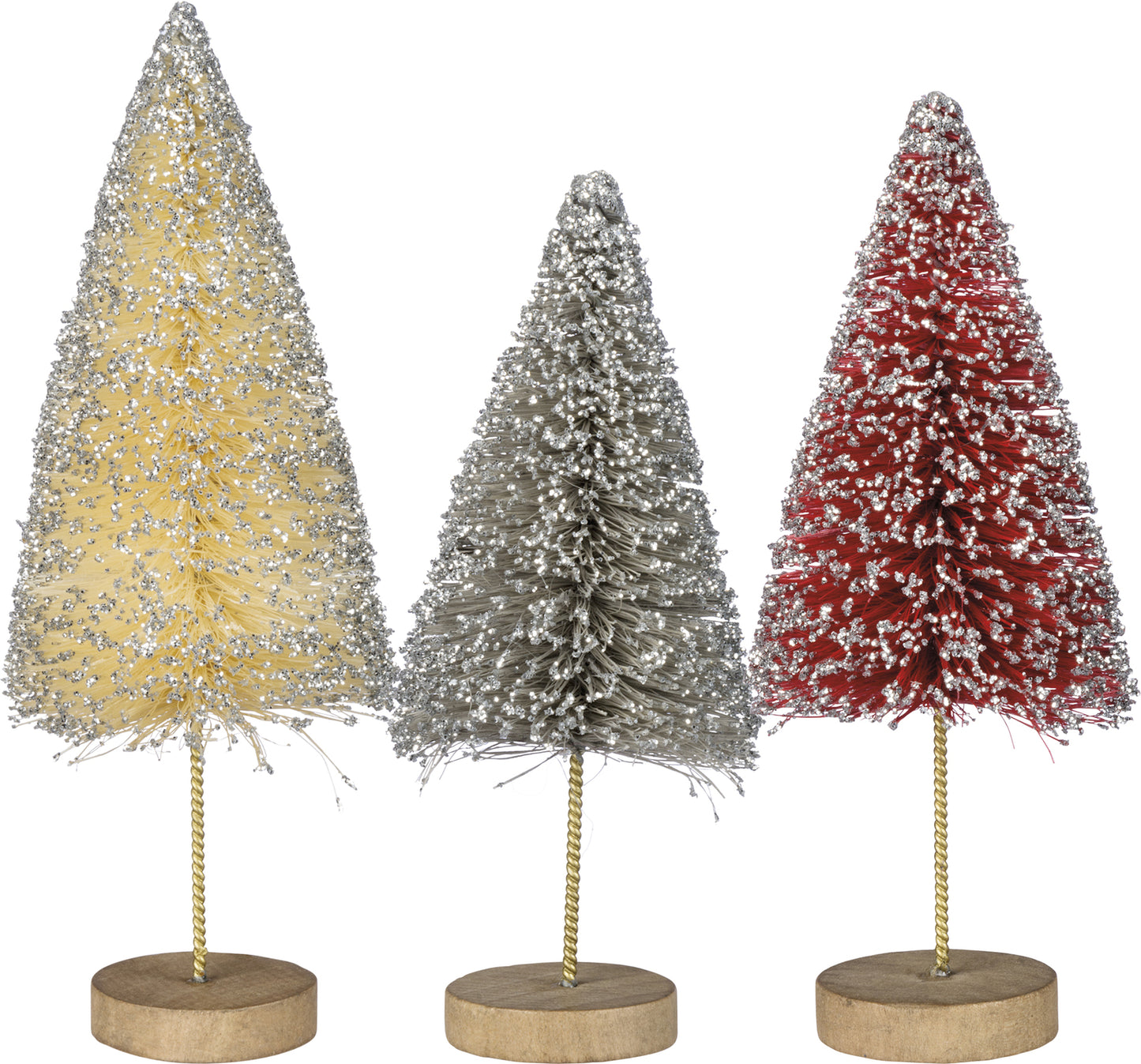 PBK Christmas Decor - Silver Red Beige Glitter Sisal Trees 3pc Set
