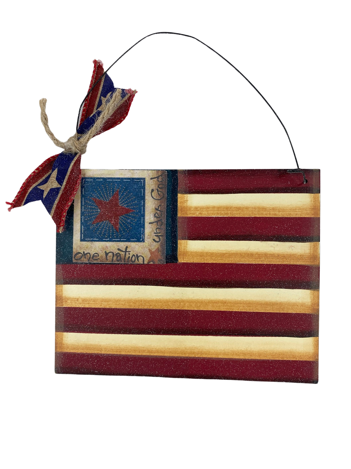 AGD Patriotic Decor - Prim One Nation Under God American Flag Ornament