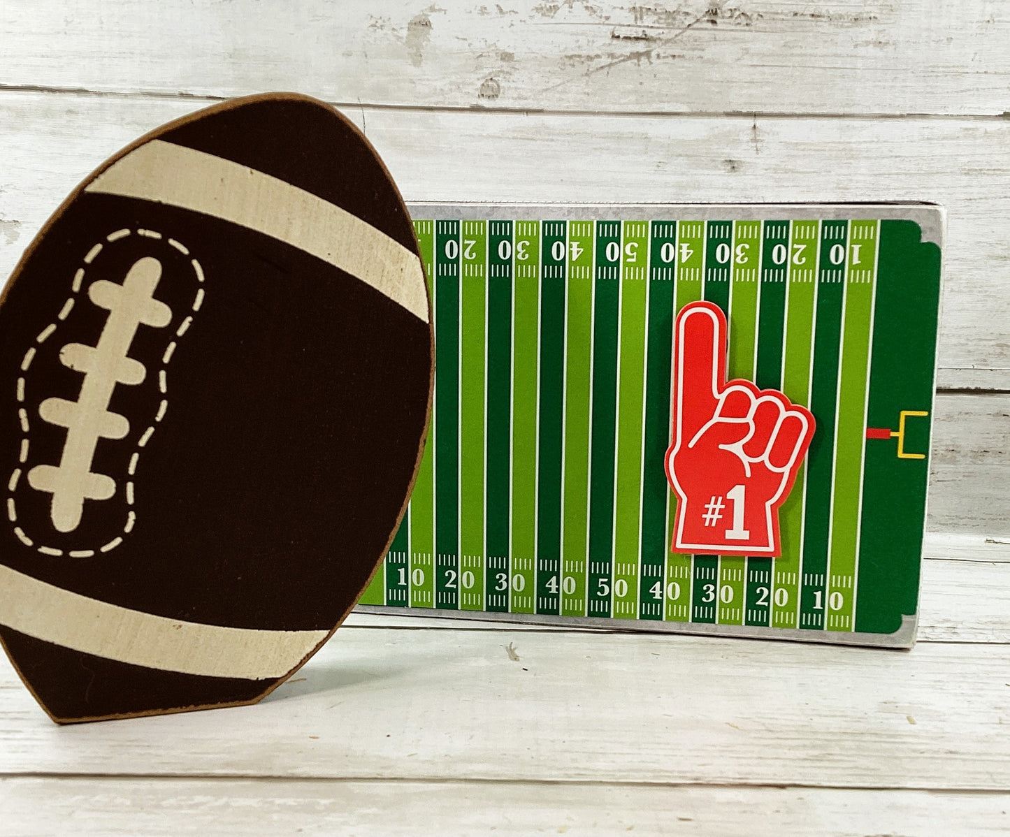 AGD Fall Decor - Chunky Football Touchdown Field #1 Box Sign 2pc Set