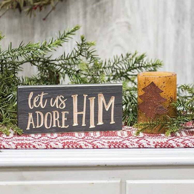 CWI Christmas Decor - Let Us Adore Him Engraved Tabletop Sign