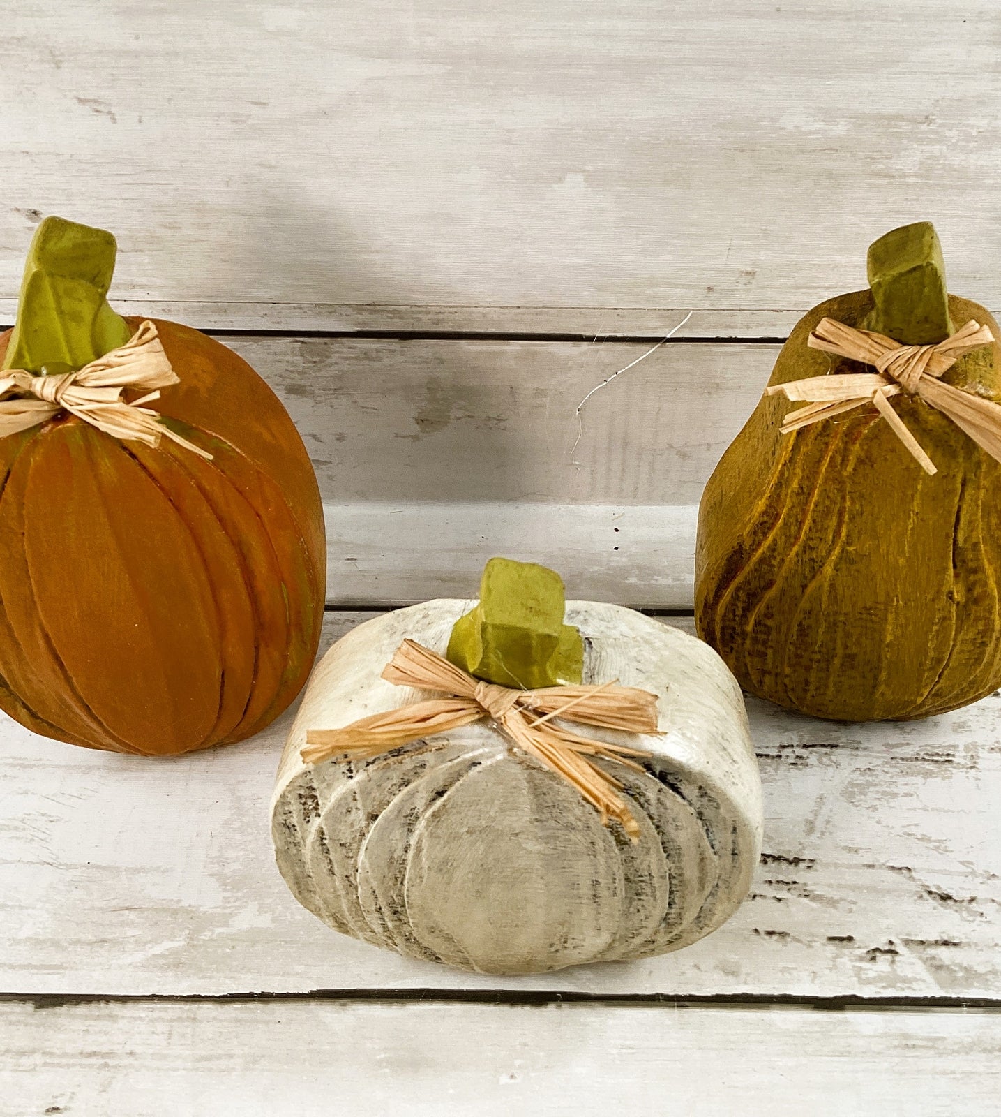 Fall Decor - Resin Orange White Yellow Farmhouse Pumpkins 3pc