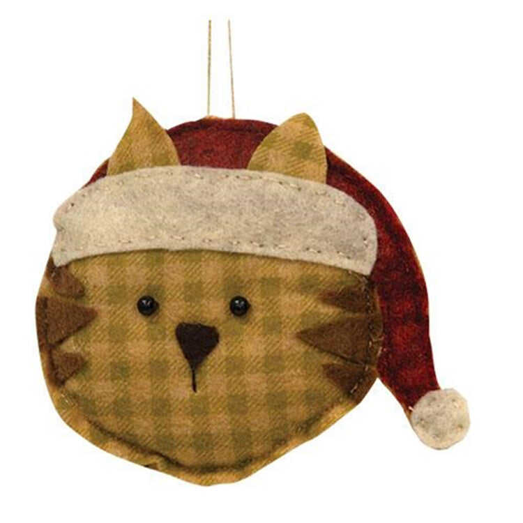 CWI Christmas Decor - Prim Felt Cat in Santa Hat Ornament