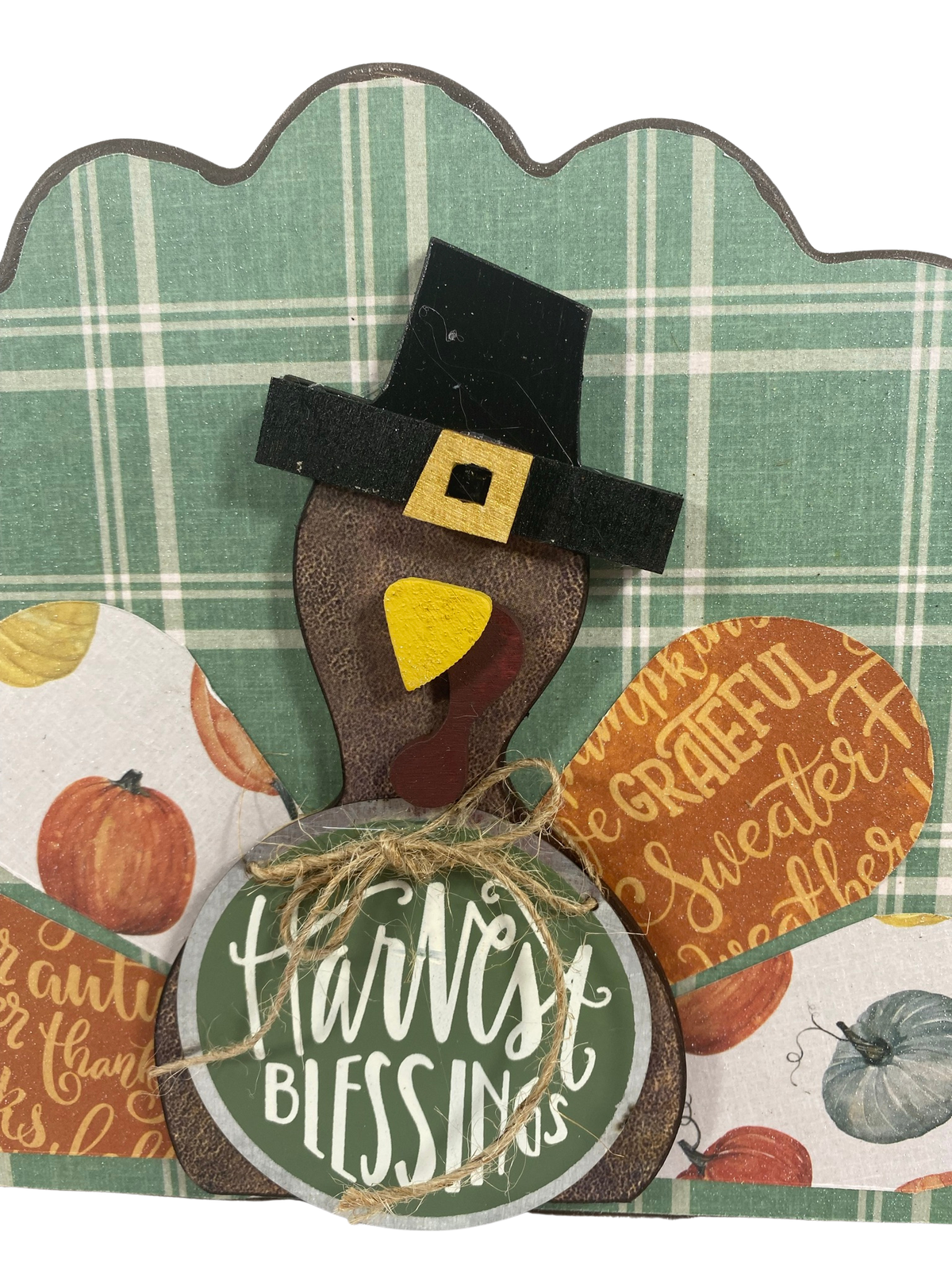 AGD Fall Decor -  Reversible Harvest Blessings Chunky Wood Turkey Sign