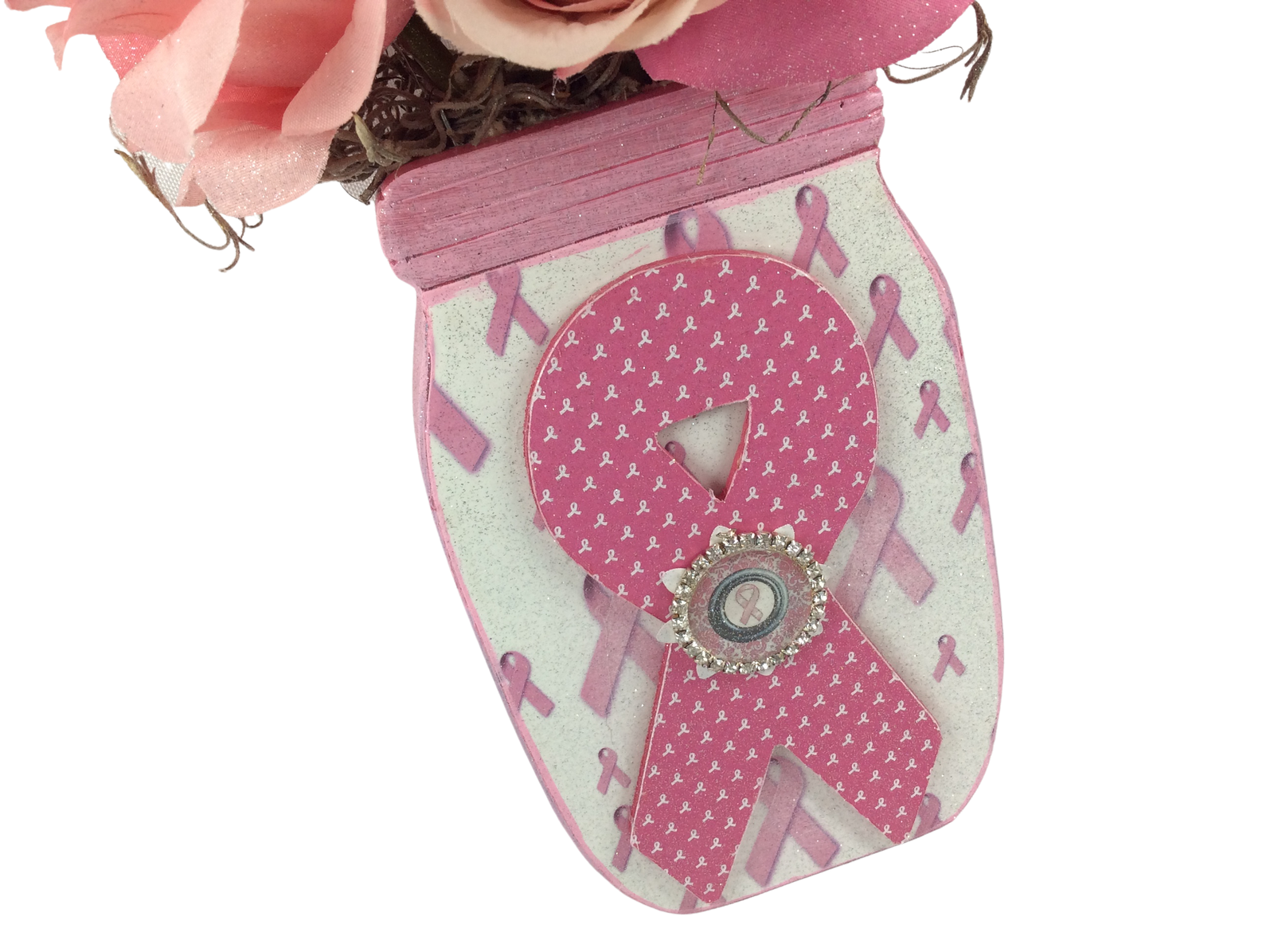 AGD Cancer Support Decor - Pink White Floral Mason Jar Display