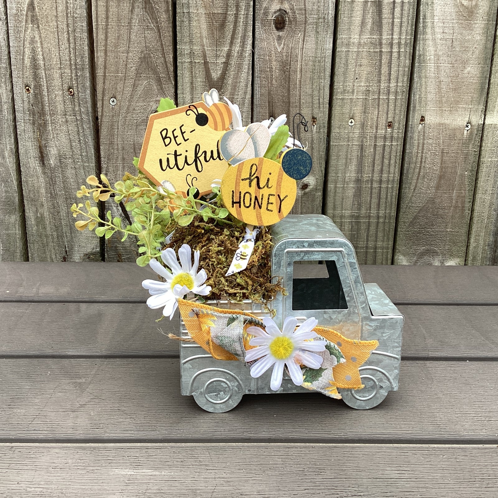 AGD Spring Decor - Bee Themed Galvanized Metal Truck Display