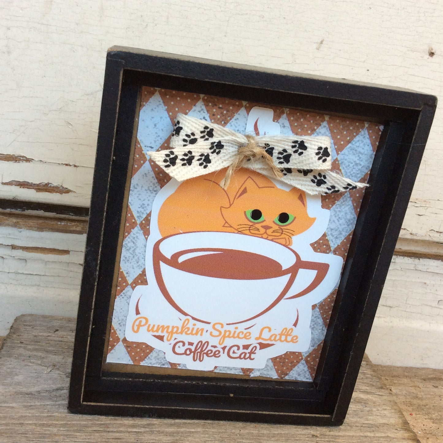 AGD Fall Decor - Coffee Pumpkin Spice Latte Coffee Cat Box Sign