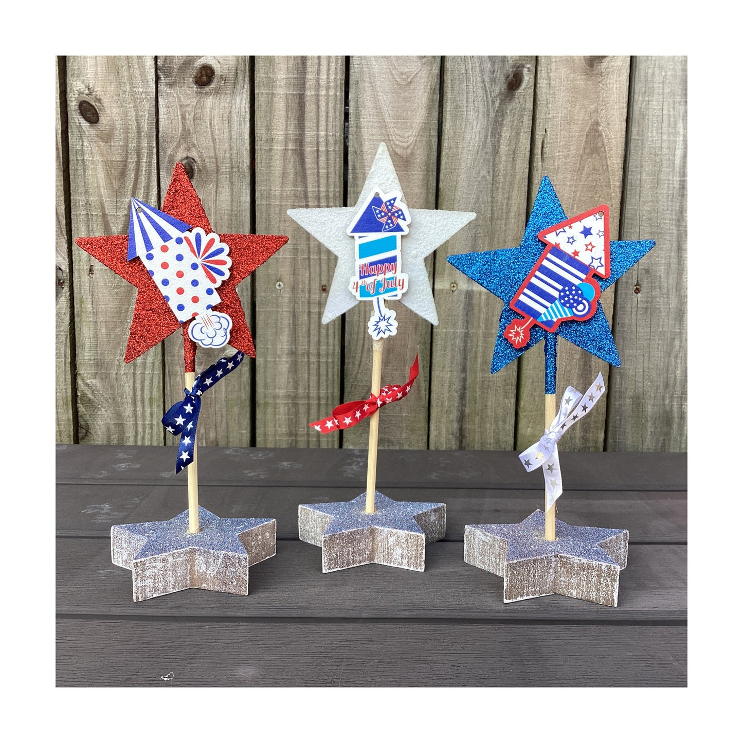 AGD Patriotic Decor - Standing Pedestal Glitter Stars 3pc Set
