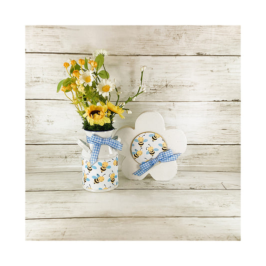 AGD Spring Decor - Summer Bee Theme Flower Milk Can Floral 2pc Set