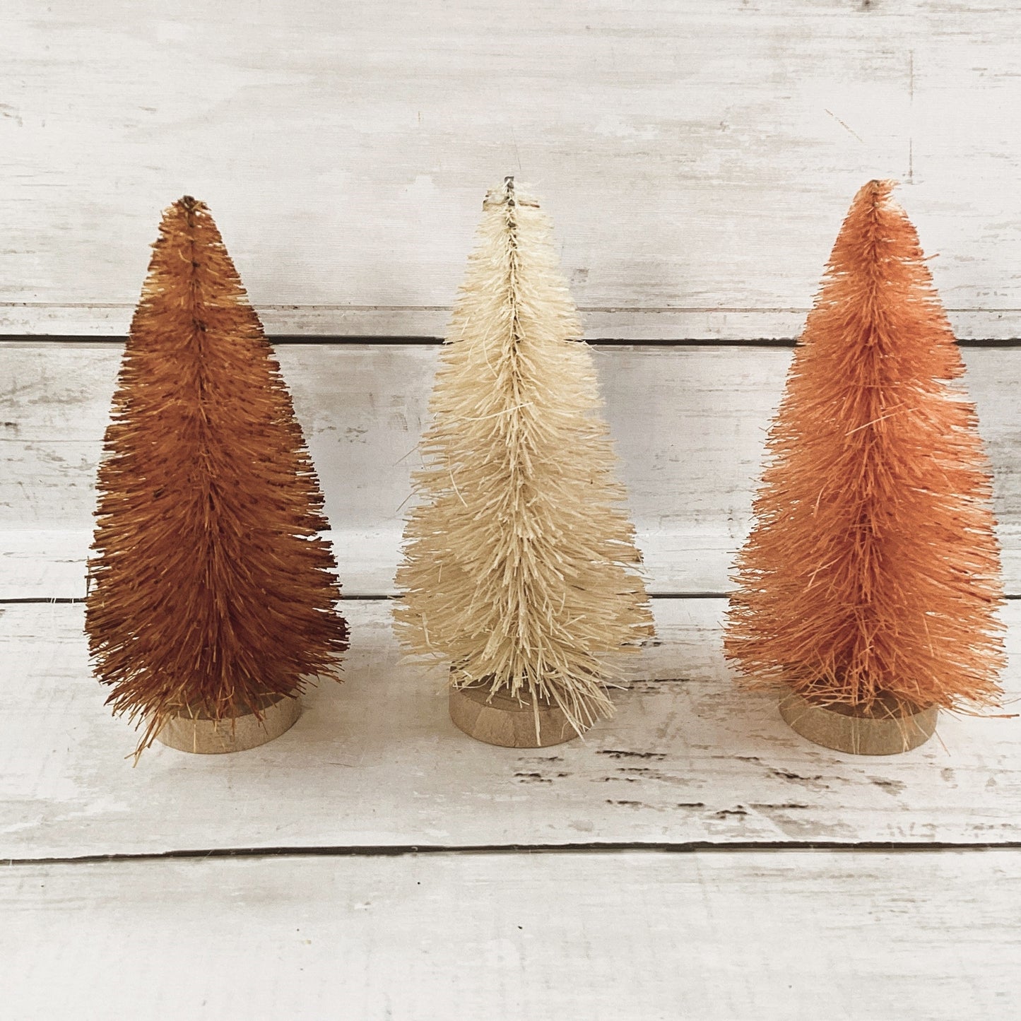 PBK Fall Decor - Small Muted Orange Rust Tan Sisal Bottlebrush Trees 3pc