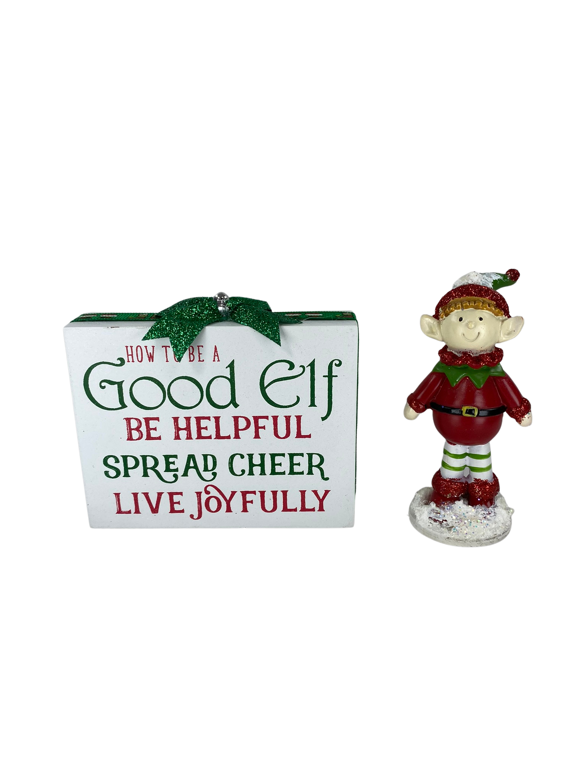 AGD Christmas Decor - Good Elf Cheer Joyfully Tier Tray Decor 2pc