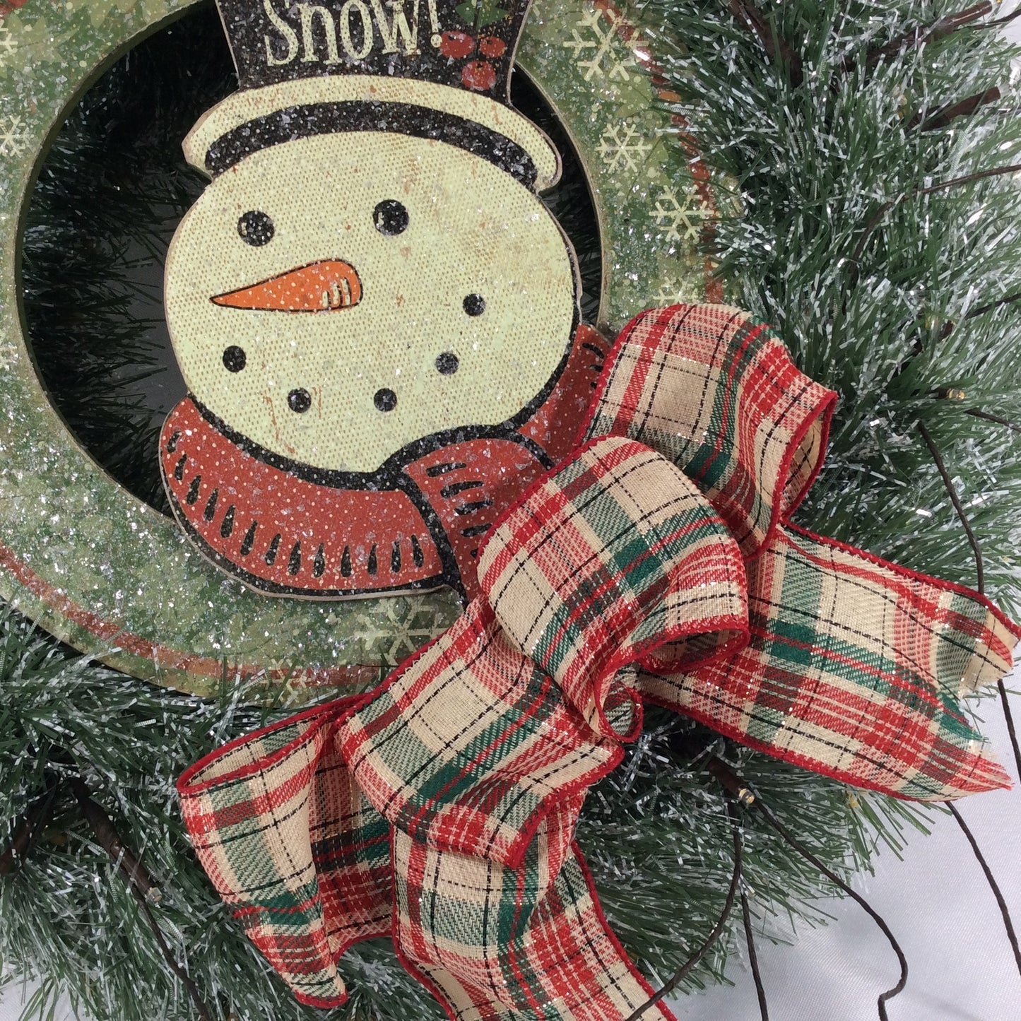 AGD Christmas Decor - Faux Pine Let It Snow Winter Lighted Tinsel Wreath