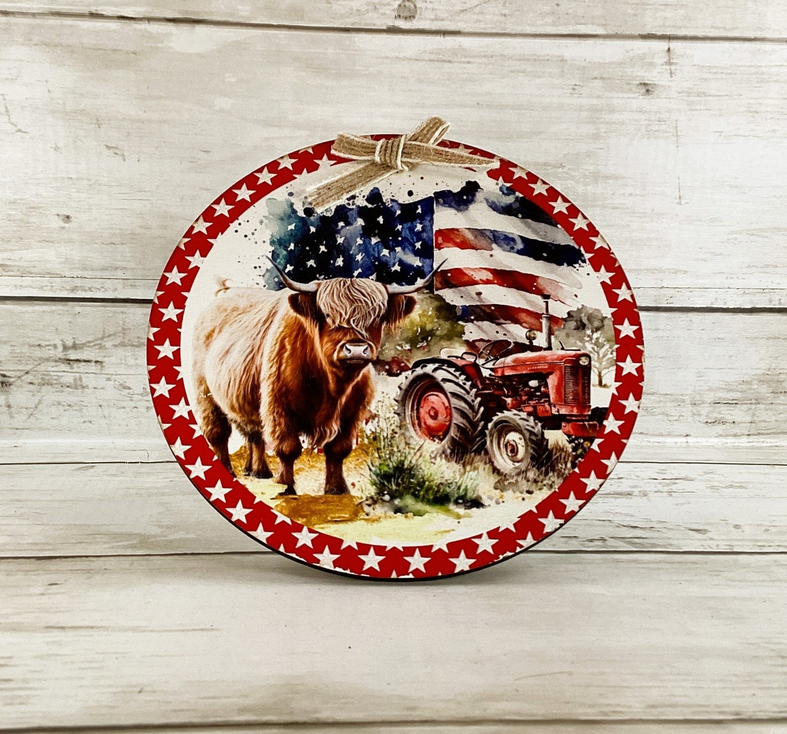 AGD Patriotic Decor - July 4th Highland Cow Farm Tractor Barn 3pc Set