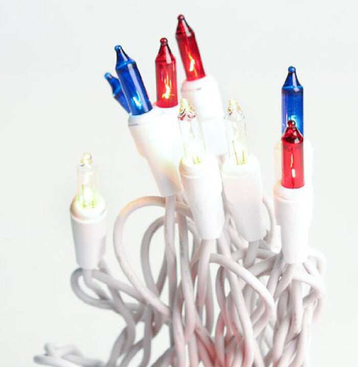 HL String Lights - Patriotic 70 Red White Blue Bulbs White Cord