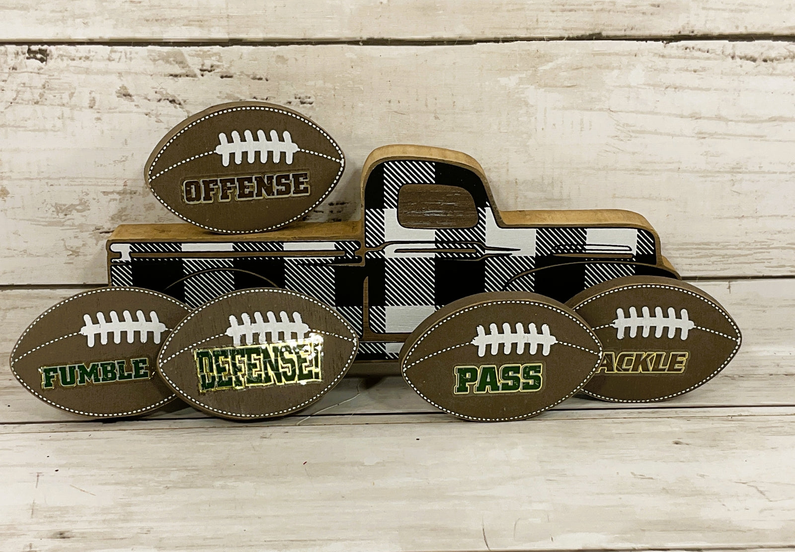 AGD Fall Decor - Chunky Wood Truck Football Theme Tier Tray Decor