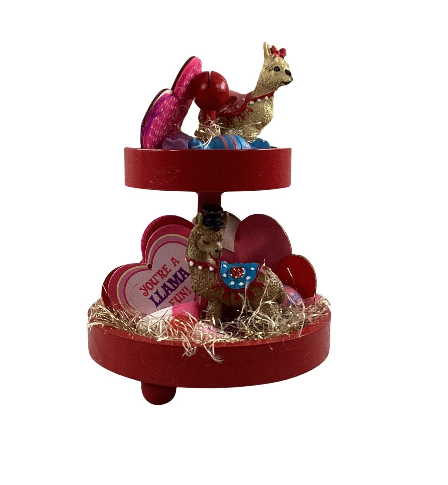 AGD Valentines Decor - Small Miniature Llama Tier Tray Complete Display