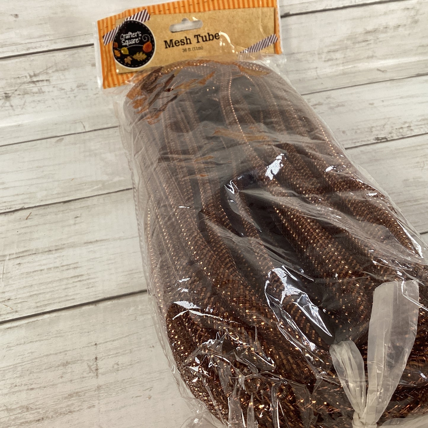 DT Fall Craft Supply - Brown Metallic Mesh Tube Ribbon 3ft