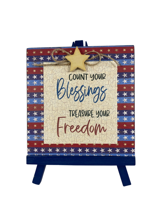 AGD Patriotic Decor - Count Blessings Treasure Freedom Easel Display