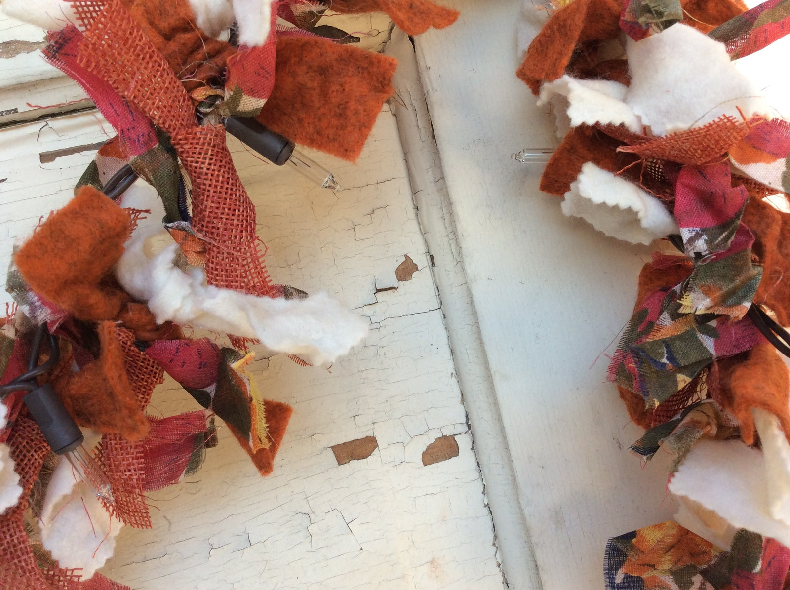 AGD Fall Decor - Lighted Prim Rustic Fabric Rag Garland 6 feet