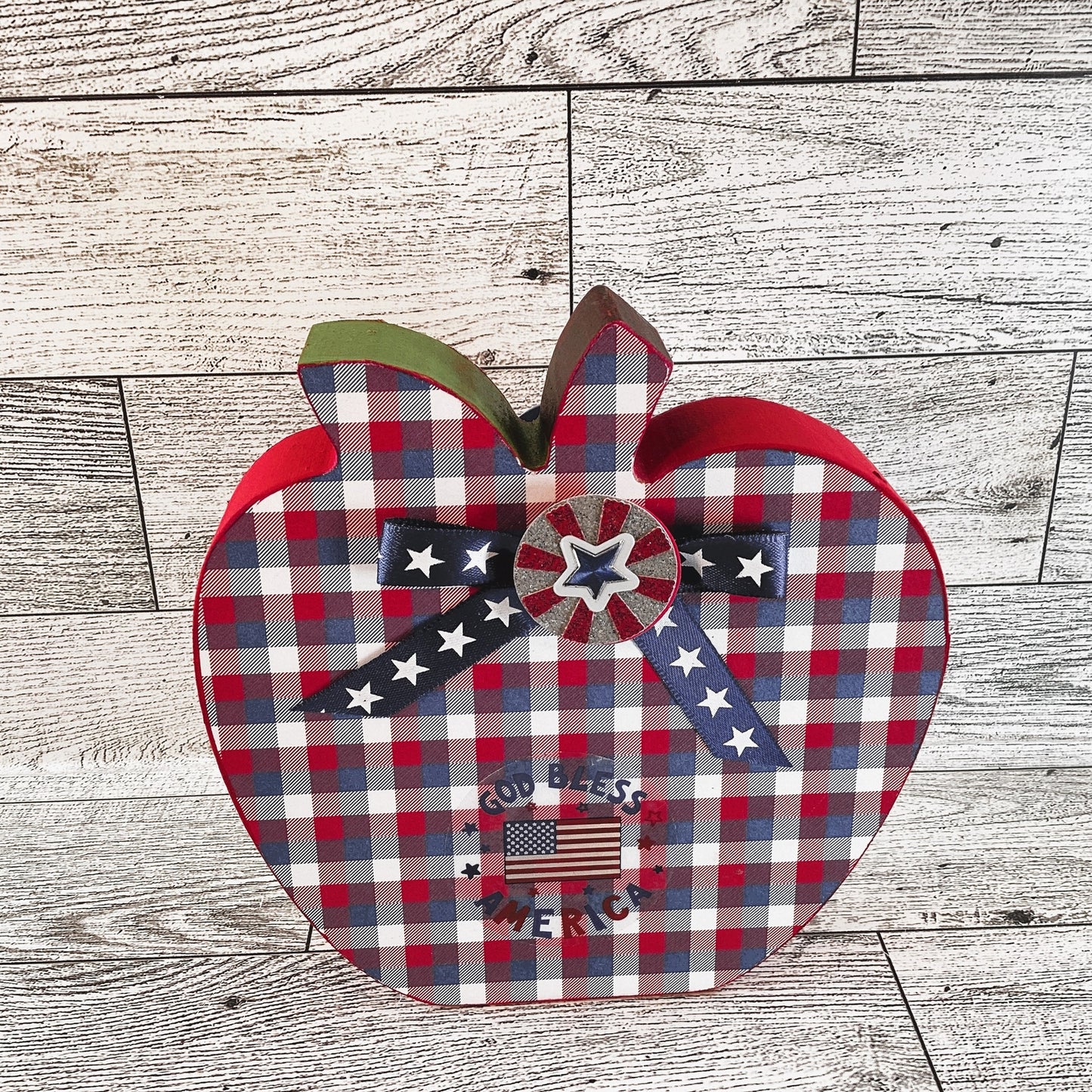 AGD Patriotic Decor - July 4th Red White Blue Chunky Wood Apple Sitter