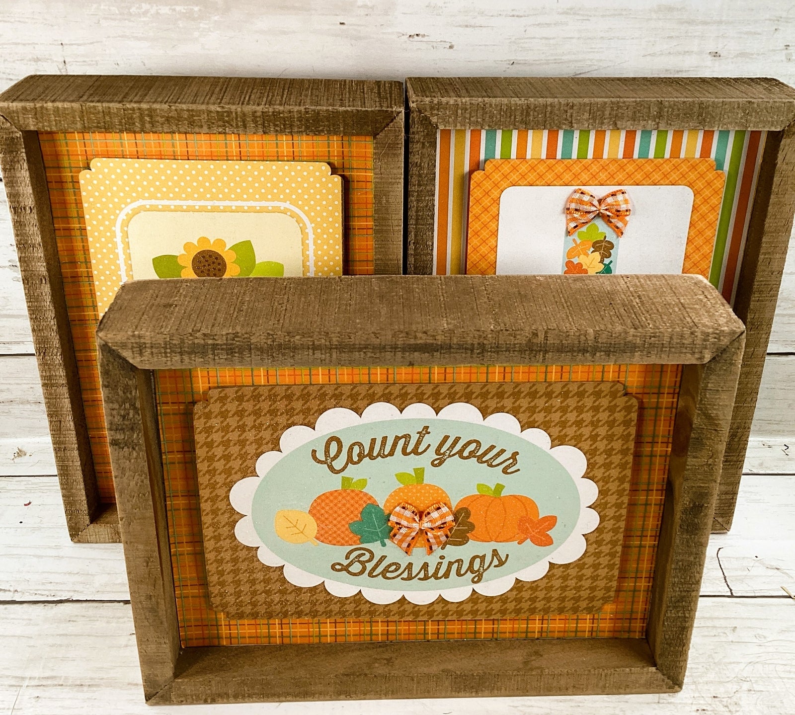 AGD Fall Decor - Count Your Blessings Sunflower Mason Jar inset Sign 3pc Set