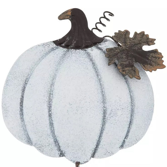 HL Fall Decor - Harvest White Pumpkin Metal Plant Pick