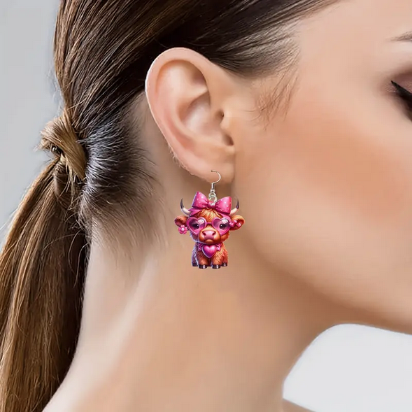 TM Valentine Jewelry - Pink Highland Cow Earrings