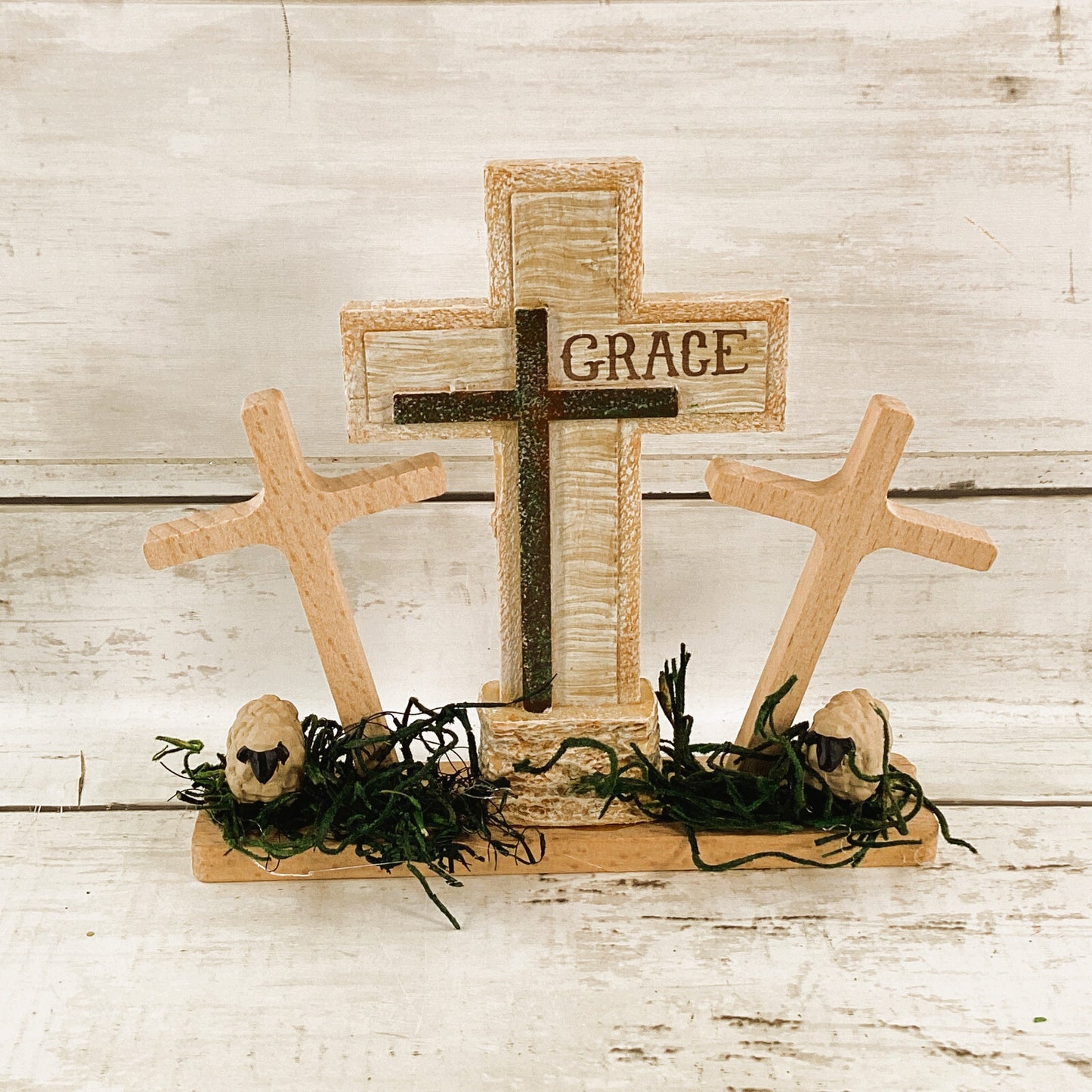 AGD Easter Decor - Resurrection Cross Sheep Display