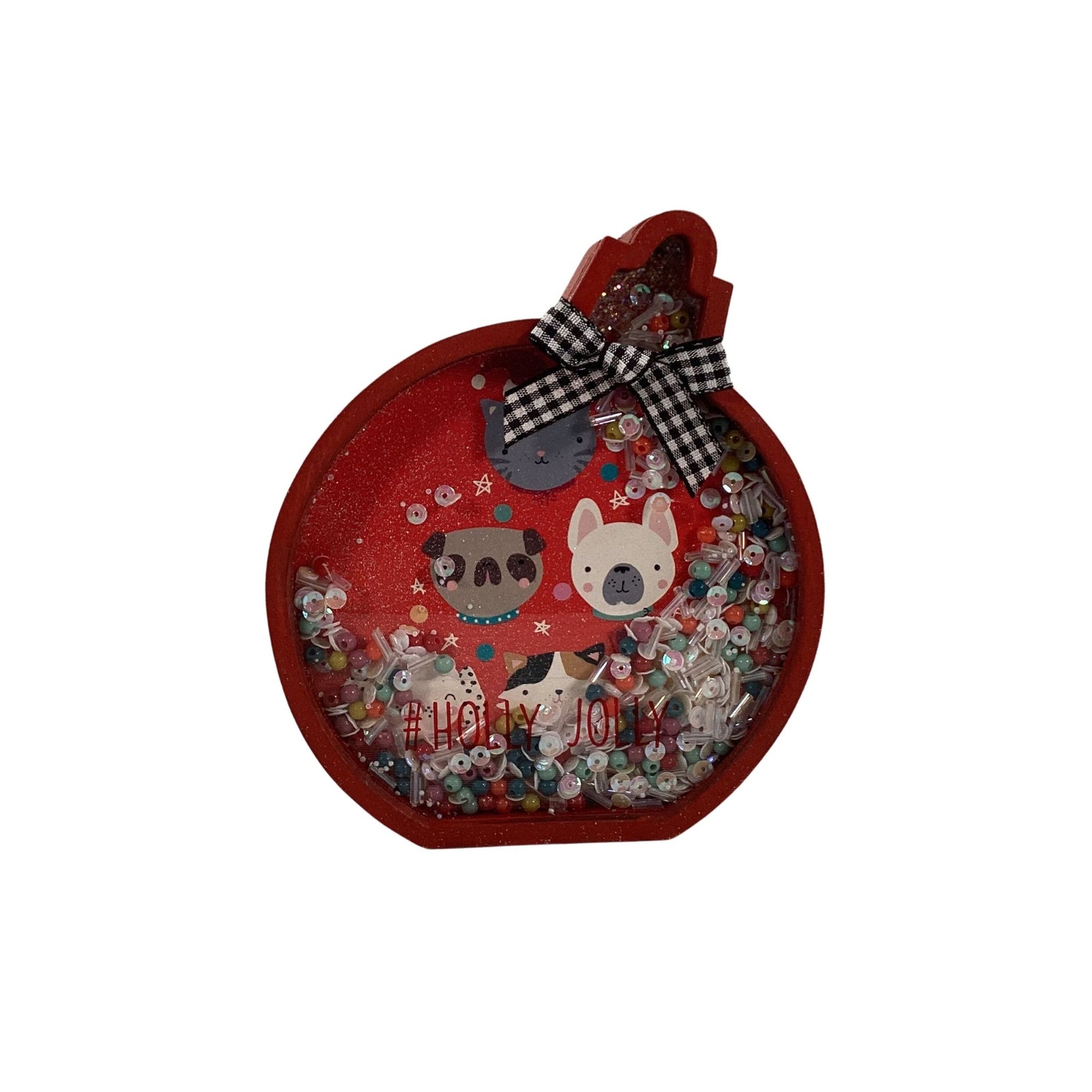 AGD Christmas Decor - Dog Cat Pet Ornament Chunky Wood Dry Snow Shaker