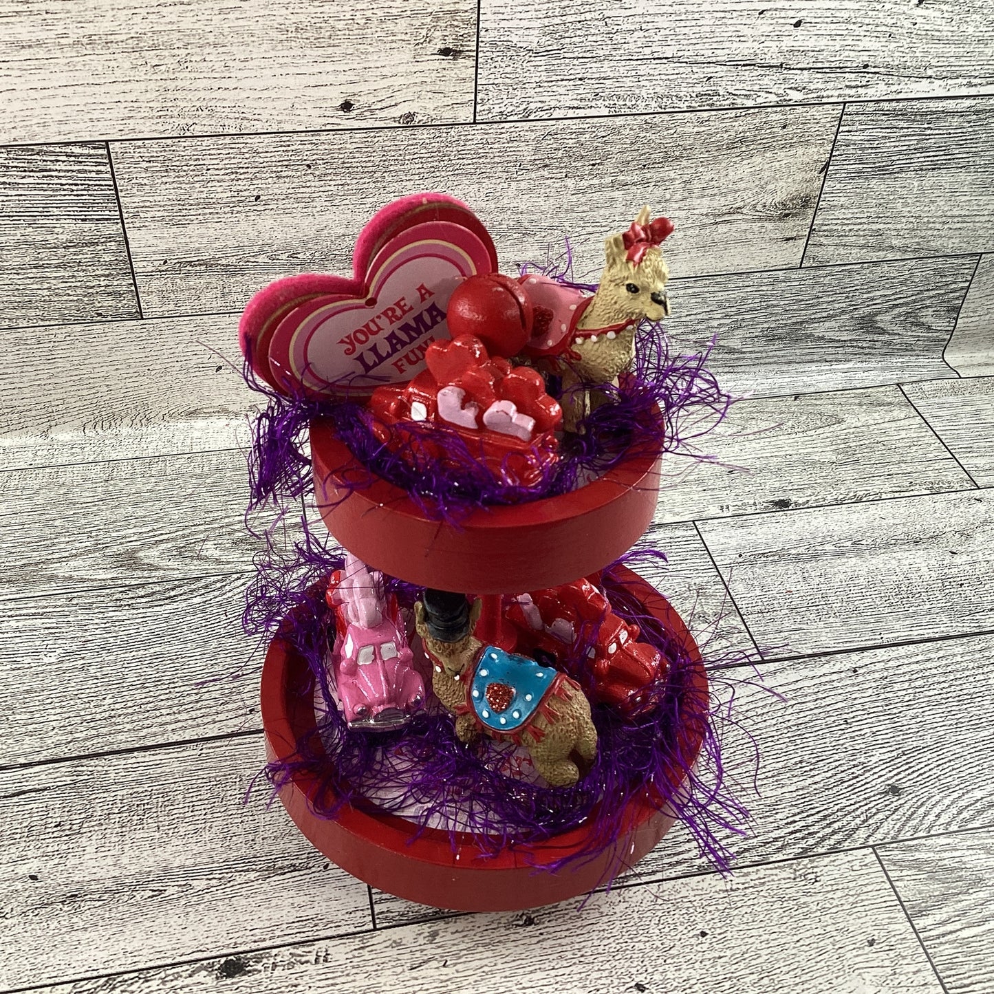 AGD Valentines Decor - Small Miniature Llama Tier Tray Complete Display