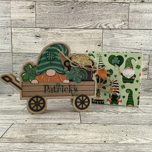 AGD St Patrick's Decor - Irish Sass Gnome Chunky Wagon Sign 2pc Set