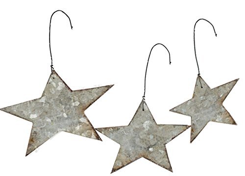 PBK Christmas Decor - Galvanized Tin Metal Prim Star Ornament 15pc Set