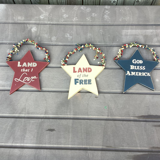 OWI Patriotic July 4th Decor - Large Prim Farmhouse Ornament Stars 3pc Set