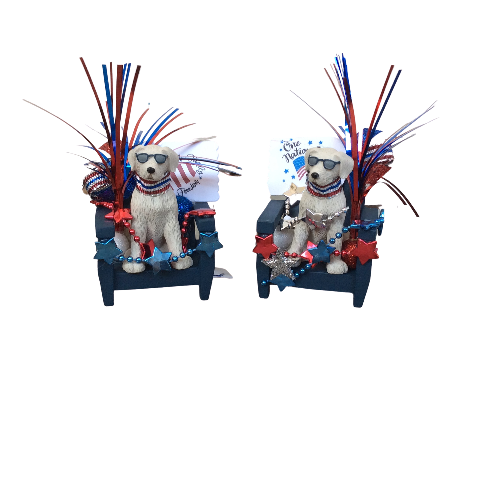 AGD Patriotic Decor - Under God & Faith Family Freedom Resin Dogs 2pc