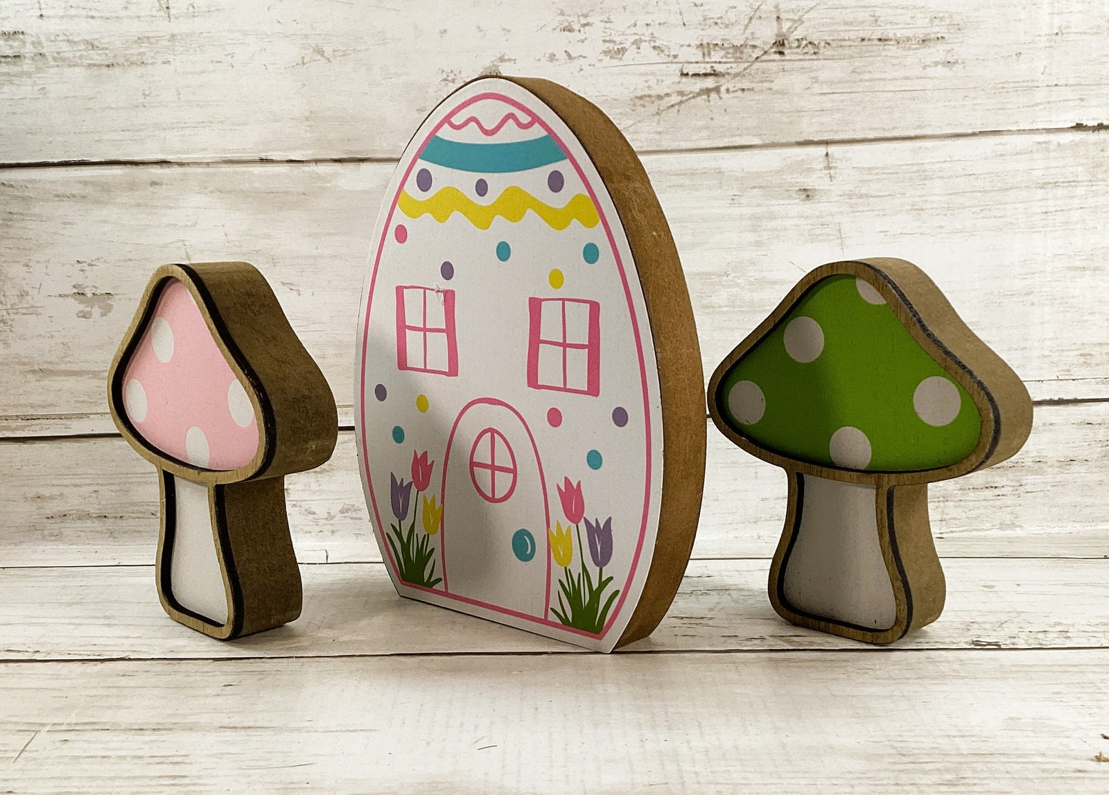 HL Easter Decor - Egg House Chunky Mushrooms Tier Tray 3pc