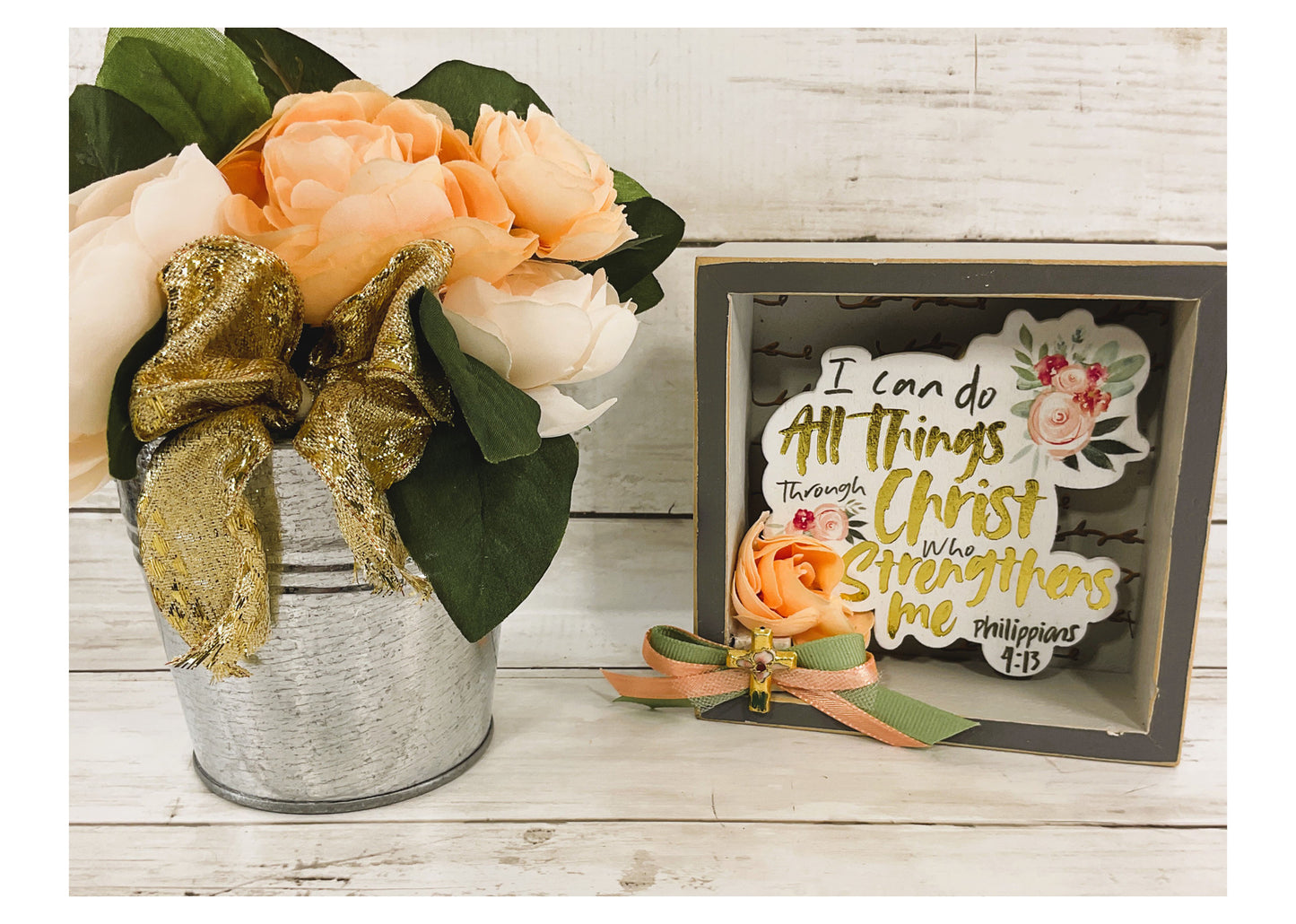 AGD Spring Decor - All Things Through Christ Flowers & Sign 2pc Display