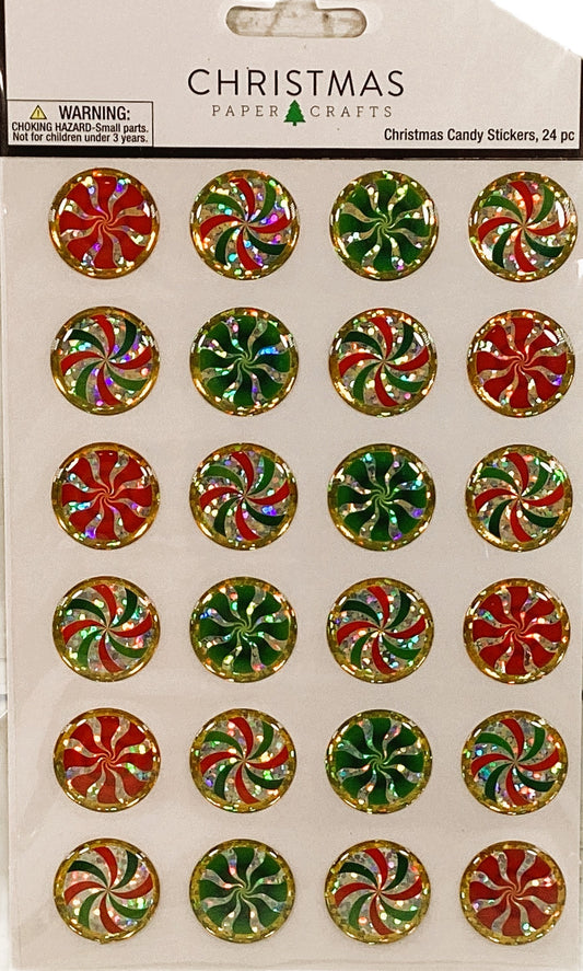 HL Christmas Craft Supply -  Peppermint Candy Stickers 24pc