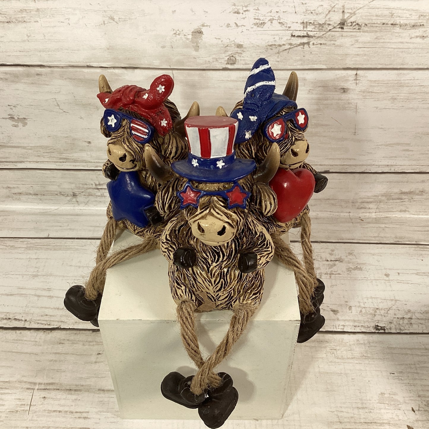 Gerson Patriotic Decor -July 4th Highland Cow Figurines 3pc