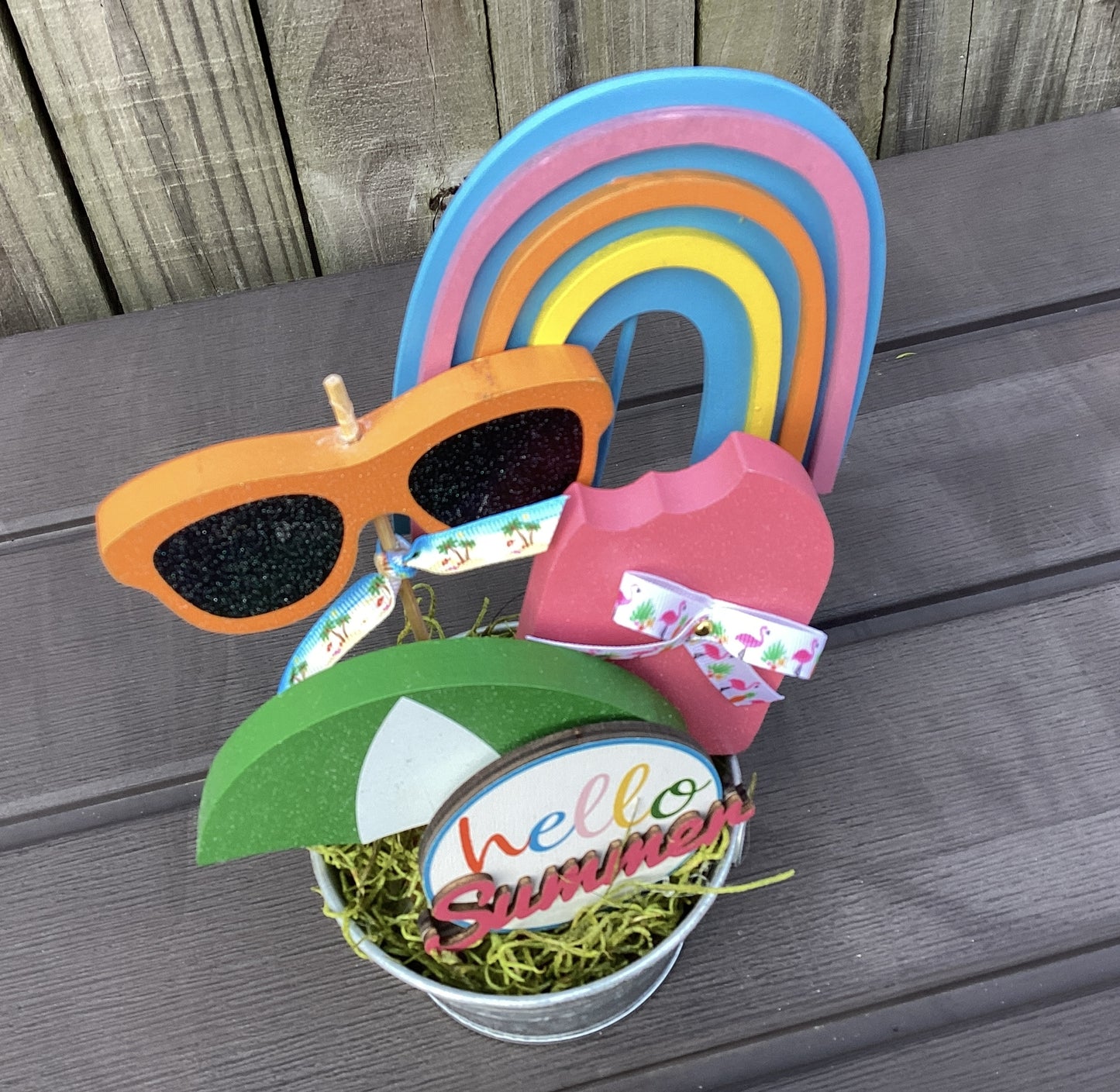 AGD Summer Decor - Hello Summer Beach Icon Galvanized Small Display