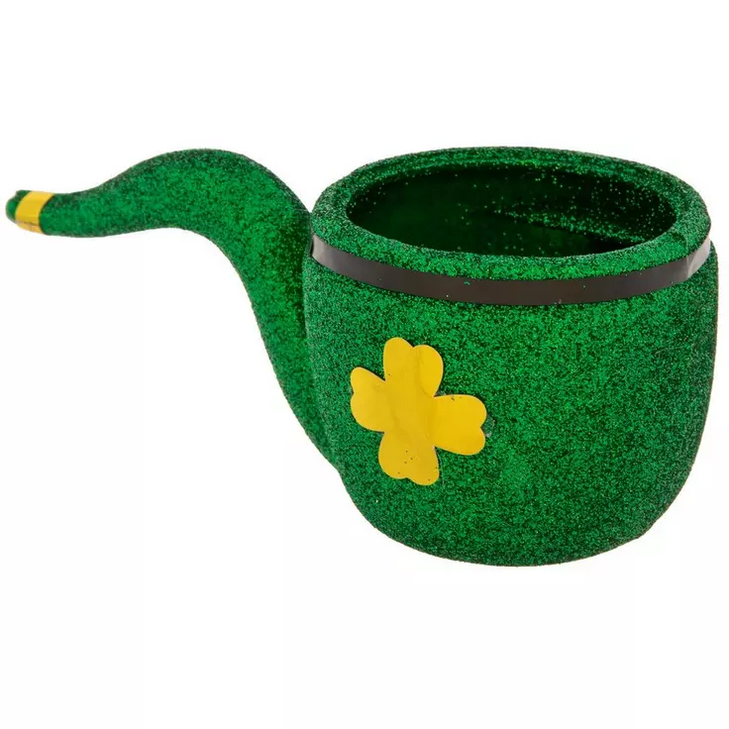 HL St Patrick's Craft Supply - Plastic Green Glitter Leprechaun Pipe
