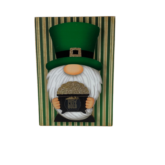 AGD St Patricks Decor - Pot of Gold Gnome Reversible Block Sign