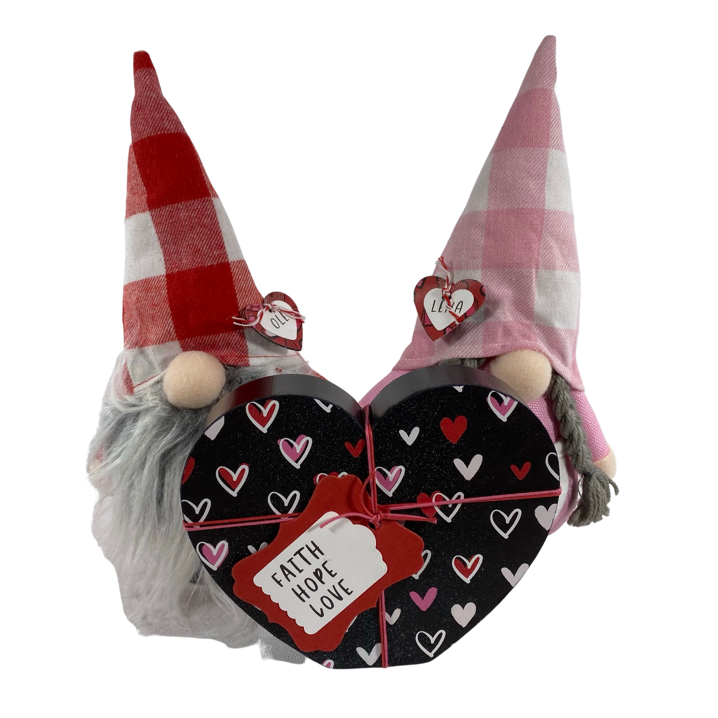 AGD Valentines Decor - Ole Lena Fabric Gnomes Faith Hope Love Heart 3pc