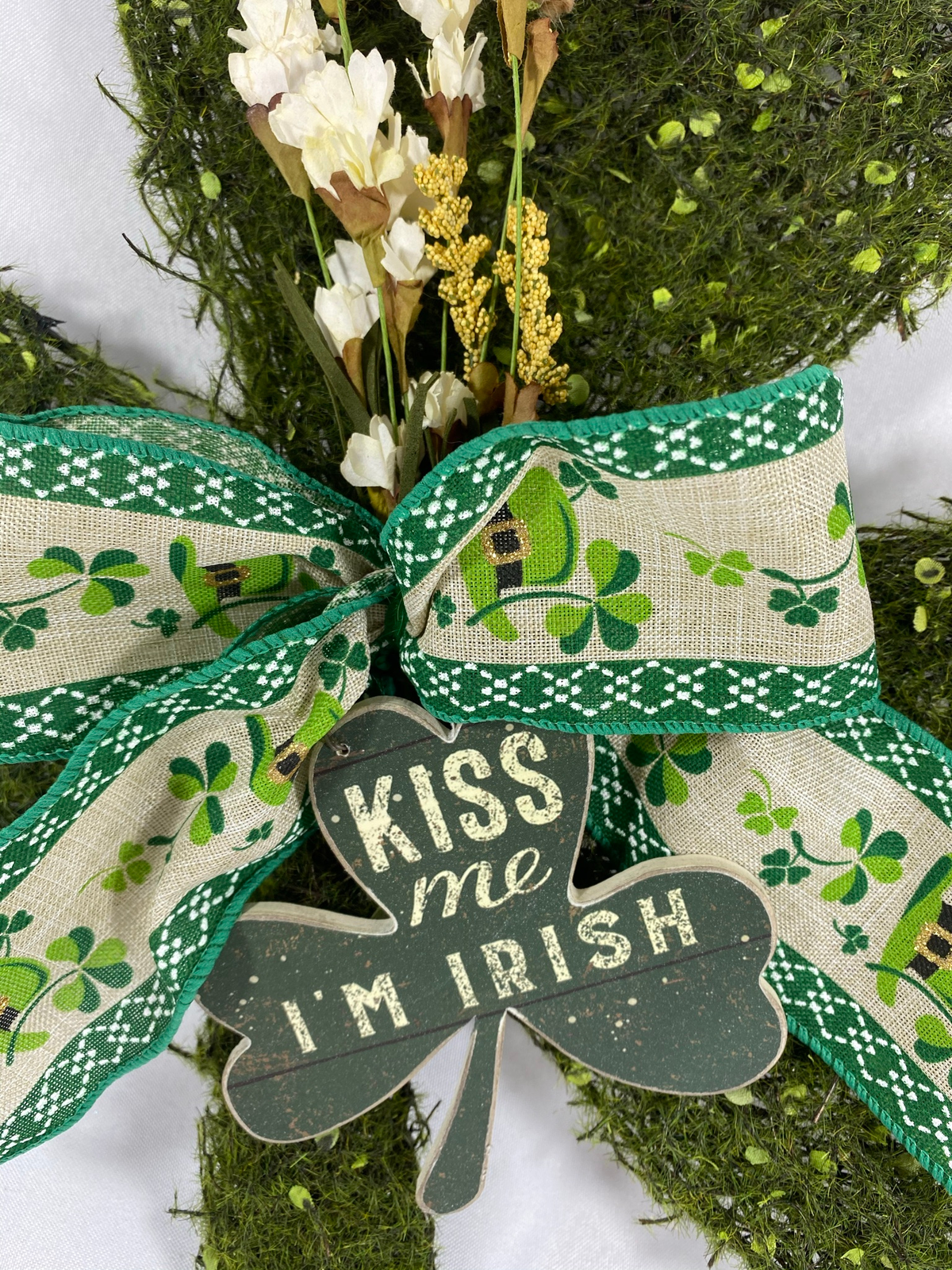 AGD St Patrick's Day Decor - Green Moss Shamrock Kiss Me I'm Irish Wreath