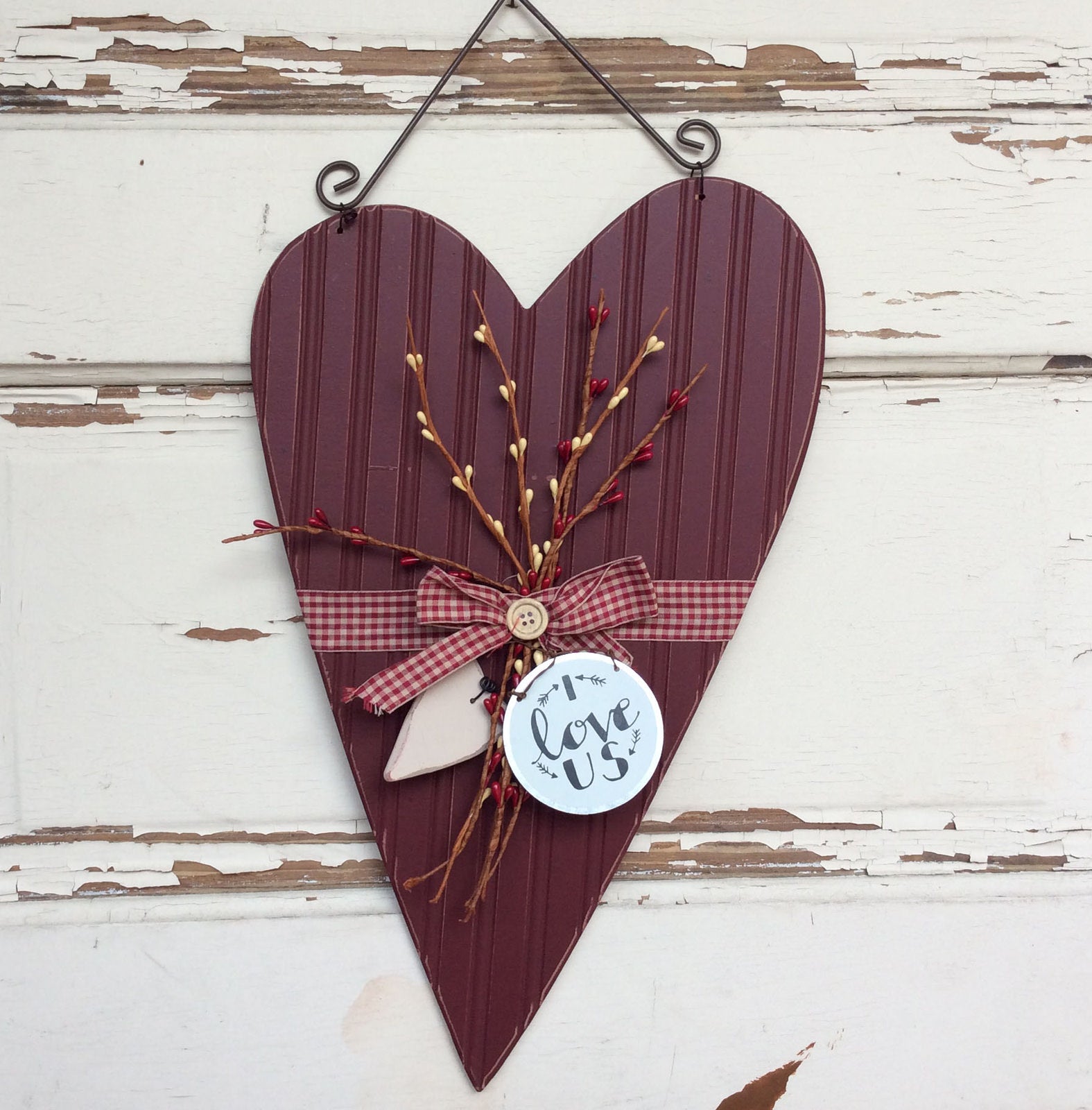 AGD Valentine's Decor – I Love Us Farmhouse Pipberry Wood Beige Heart