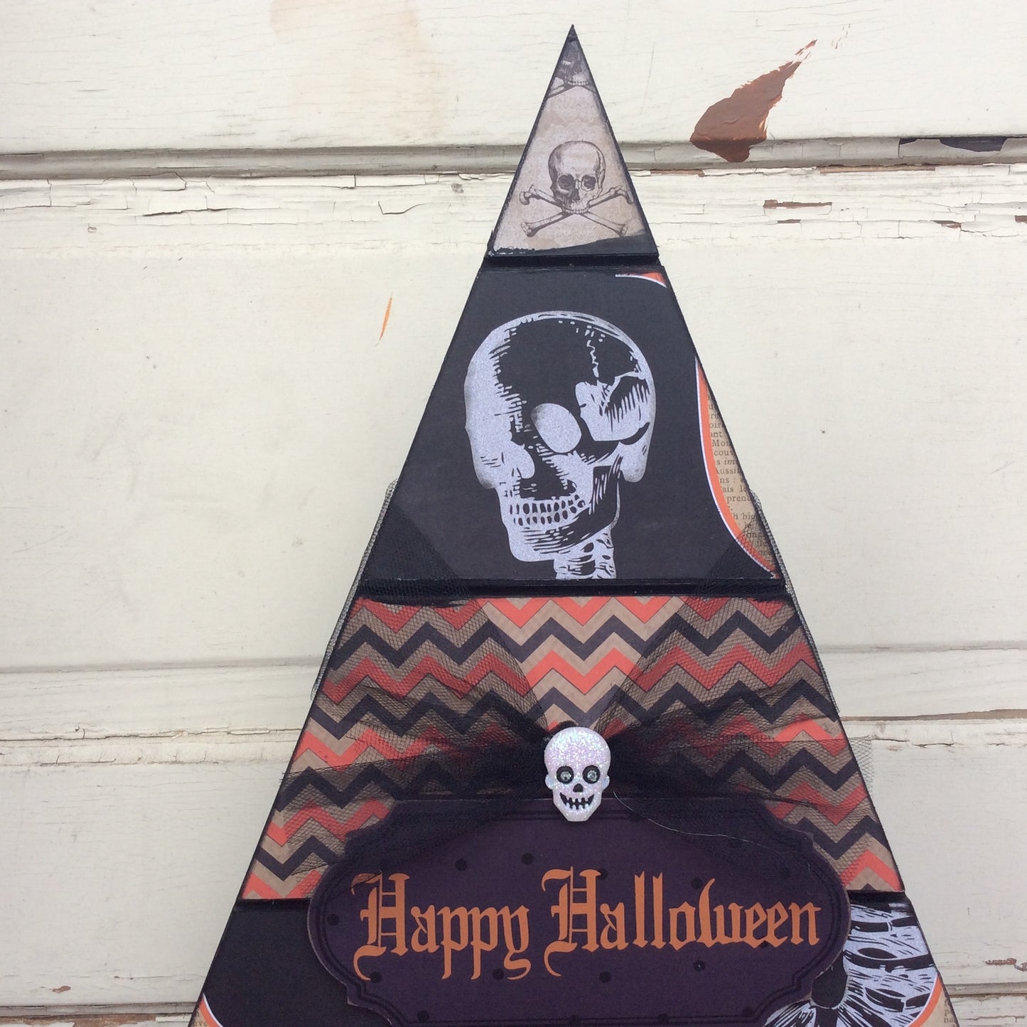 AGD Halloween Decor - SKULL Black Wood Slat Table Top Tree