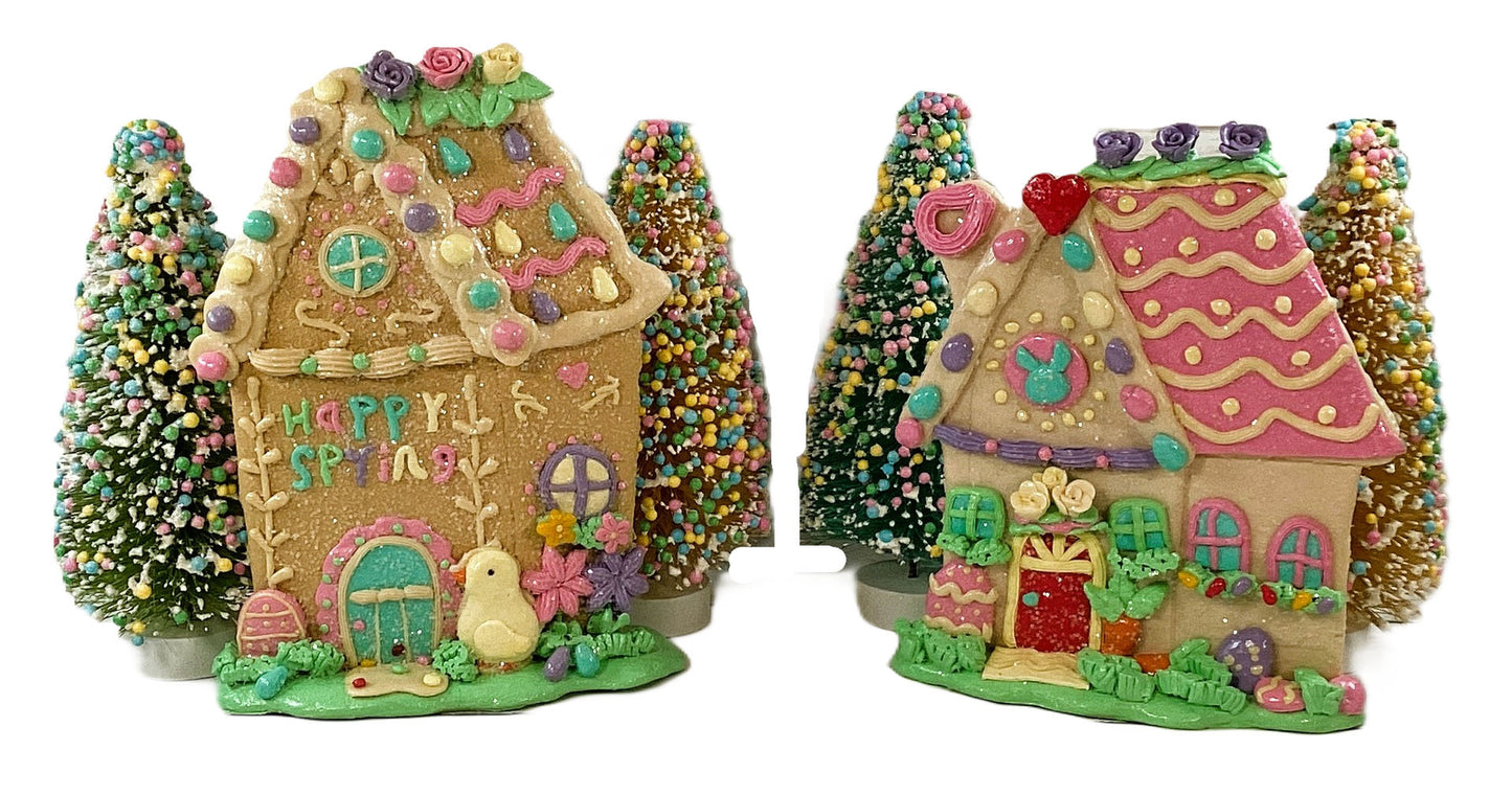 AGD Easter Spring Decor - Claydough Houses Candy Sisal Bottlebrush Trees